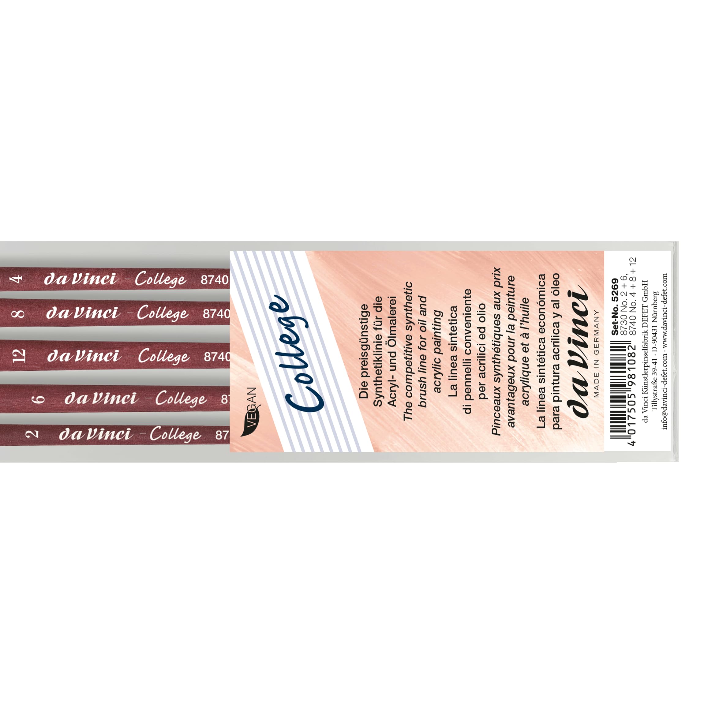 da Vinci Oil & Acrylic Brush Set 5269 - COLLEGE Synthetics - 5 Brush Set containing Series 8730 Round Size 2 & 6 plus Series 8740 Flat Size 4, 8 & 12 - Strong fibers that are easy to clean - Made in Germany - Image 4